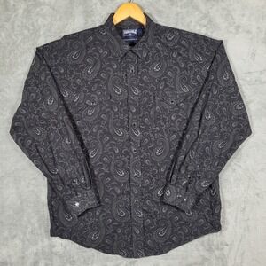 Panhandle Slim Button Shirt Mens L Black Pearl Snap Paisley Western Shirt